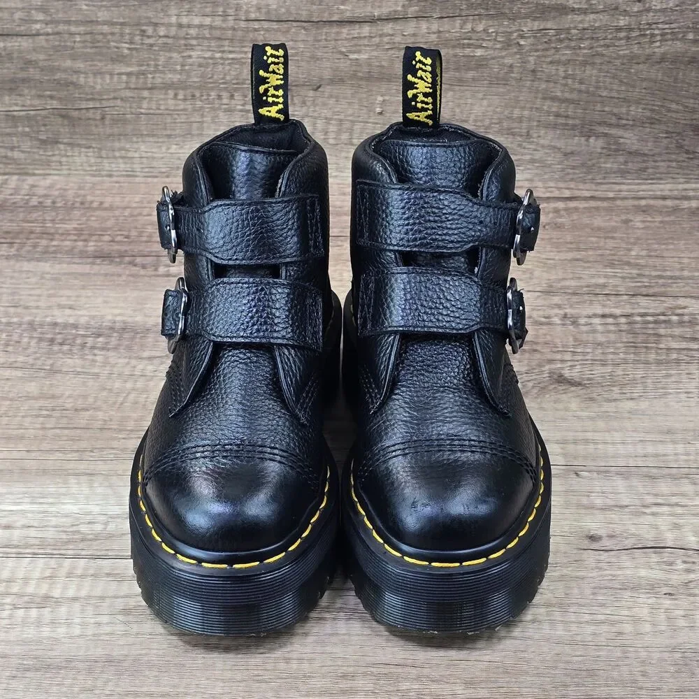Dr. Martens Devon FLWR Women's Size 7 Black Leather Buckle Platform Boots - Picture 2 of 10